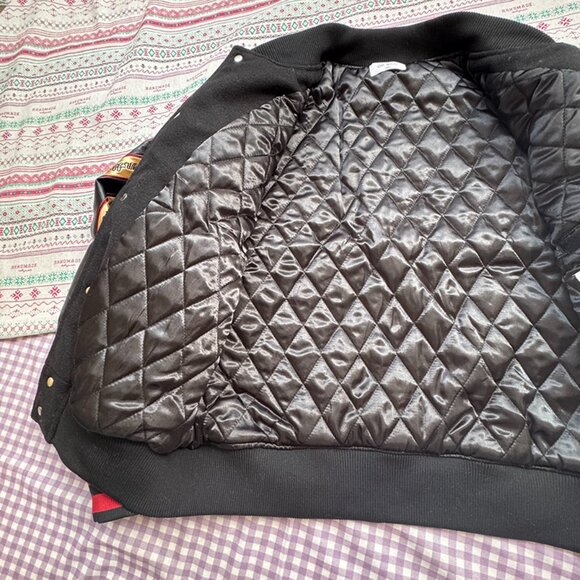 AC Millan X Off White Devil Pattern Letterman Black Varsity Jacket - Picture 6 of 9